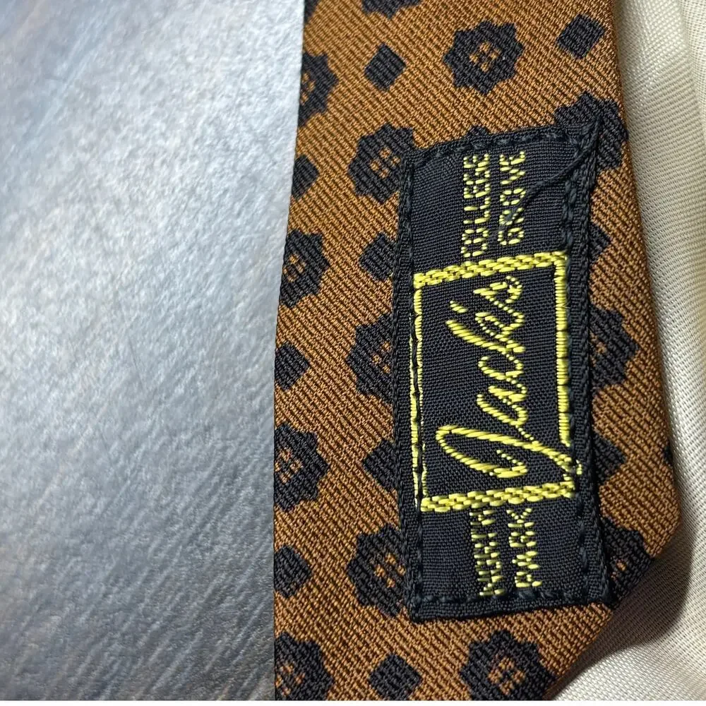 Vintage Tie-Nel Superba Neck Tie Brown/Black Geometric Floral Skinny Triacetate